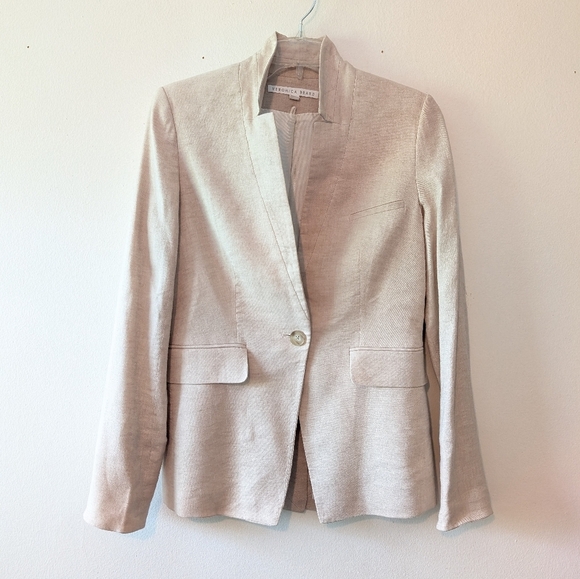 Beard Size 2 Linen UpCollar Beige Tan Dickey Jacket Blazer - Picture 6 of 14